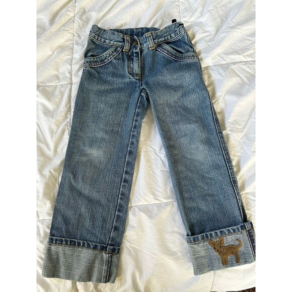 Gymboree Kids Jeans 4T Girls Dog Embroidered Cuff Vintage 2007 Size 4 Pants - Picture 1 of 6